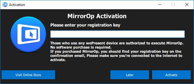 mirrorop sender registration key